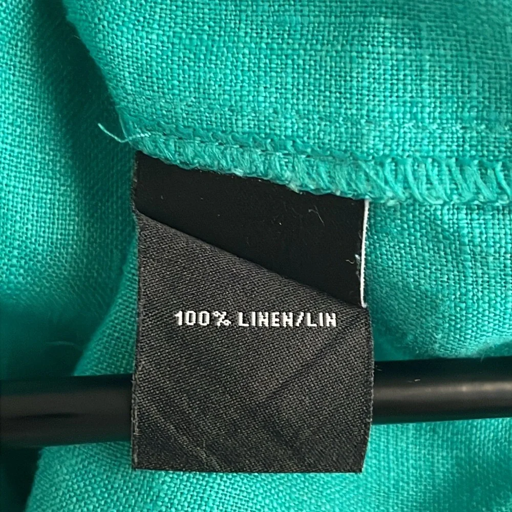 Lafayette 148 New York women's Size 10 teal green linen button up‎ shirt. - Picture 8 of 8